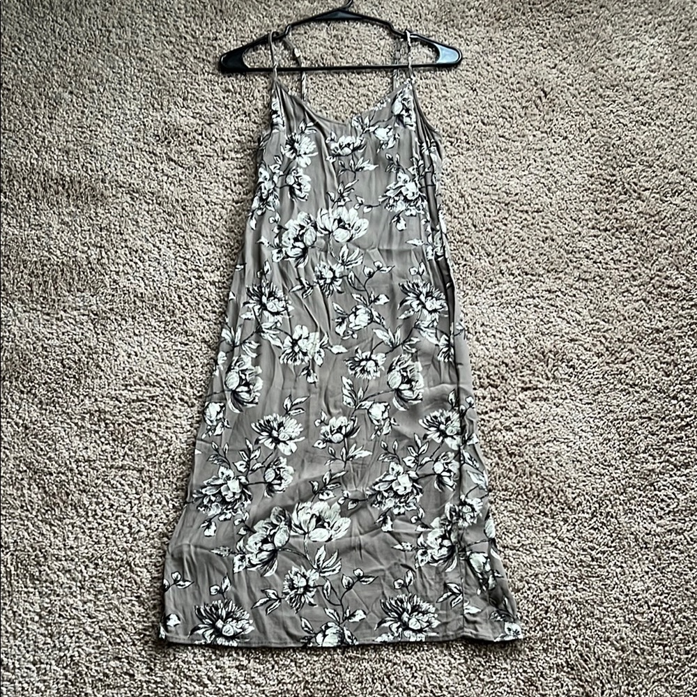Forever 21 Gray Silver Spaghetti Strap Slip Midi Dress